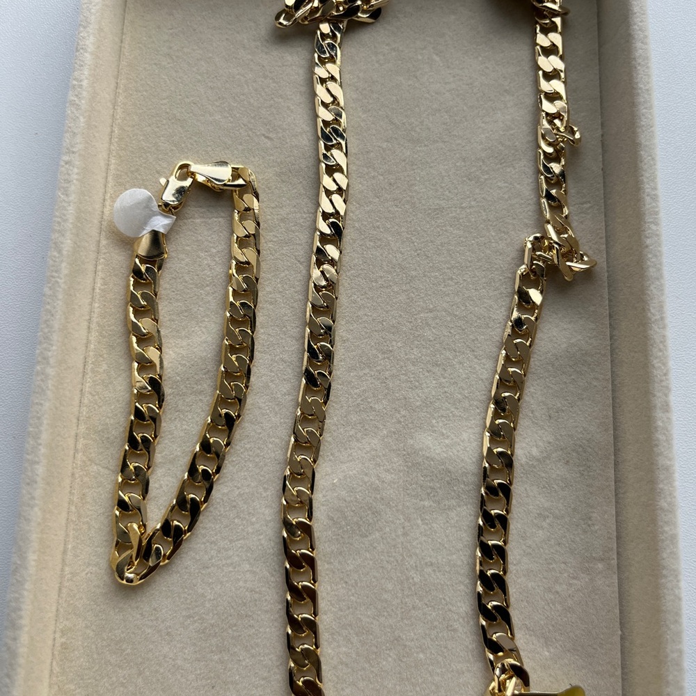 14k  Gold plated Cuban link Chain Jewelry Set